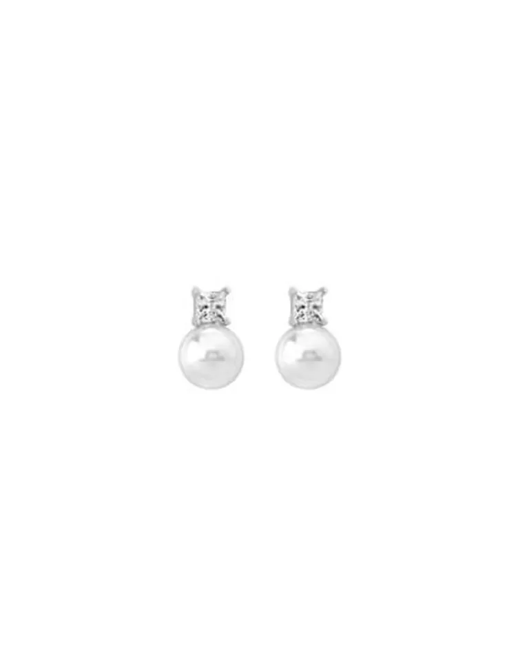 Pendientes Tú & Yo | Majorica Pendientes Selene Plata Con Perla Blanca 10Mm Y Circonitas