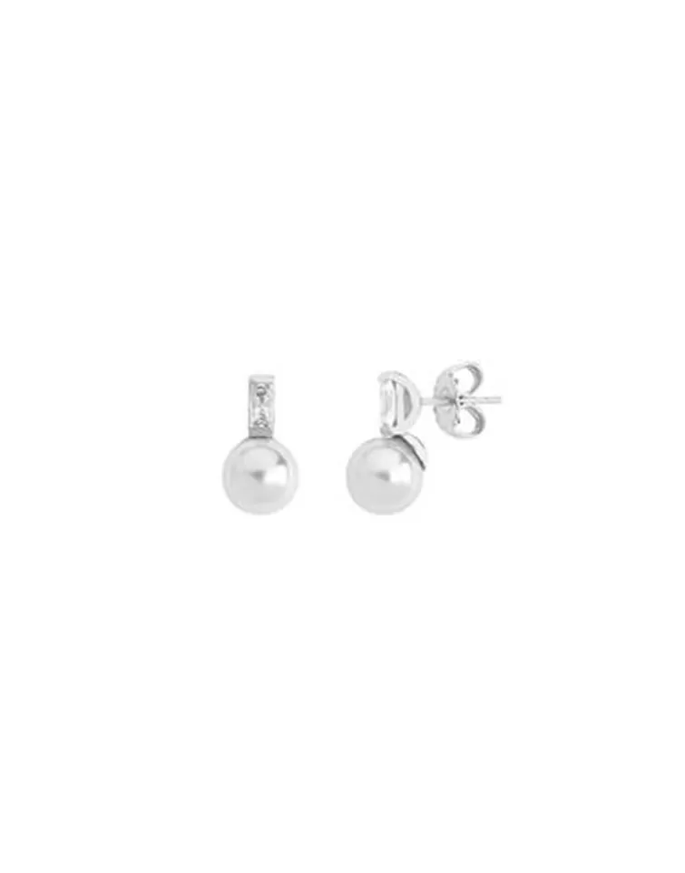 Pendientes Tú & Yo | Majorica Pendientes Selene Plata Con Perla Blanca 8Mm Y Circonita
