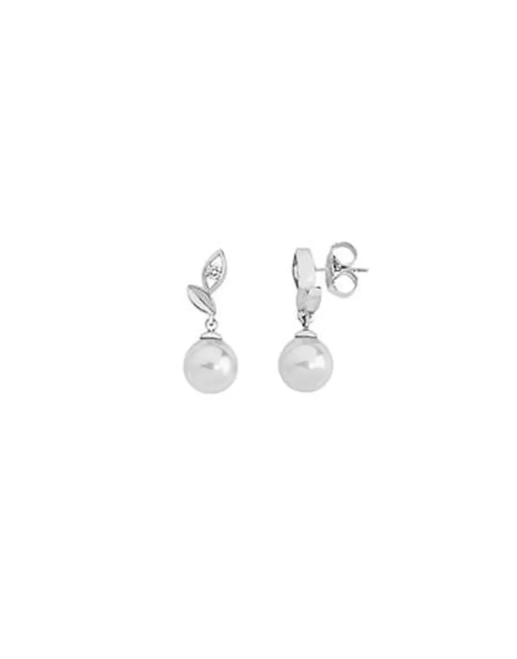 Pendientes Cortos | Majorica Pendientes Selene Plata Con Perla Blanca 8Mm Y Circonitas