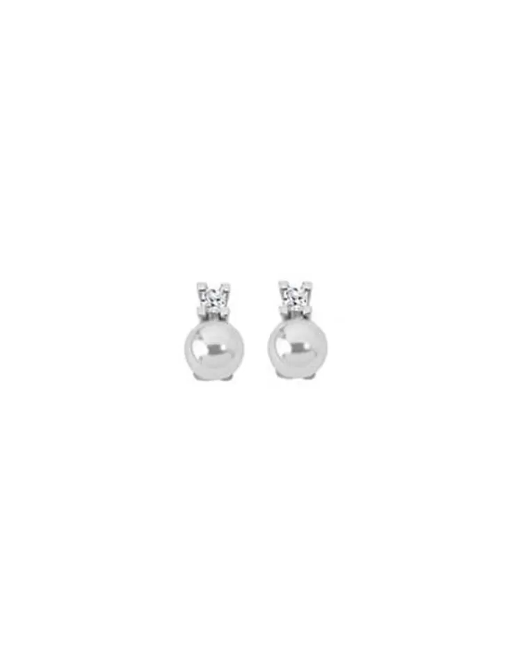 Pendientes Tú & Yo | Majorica Pendientes Selene Plata Con Perla Blanca 8Mm Y Circonitas