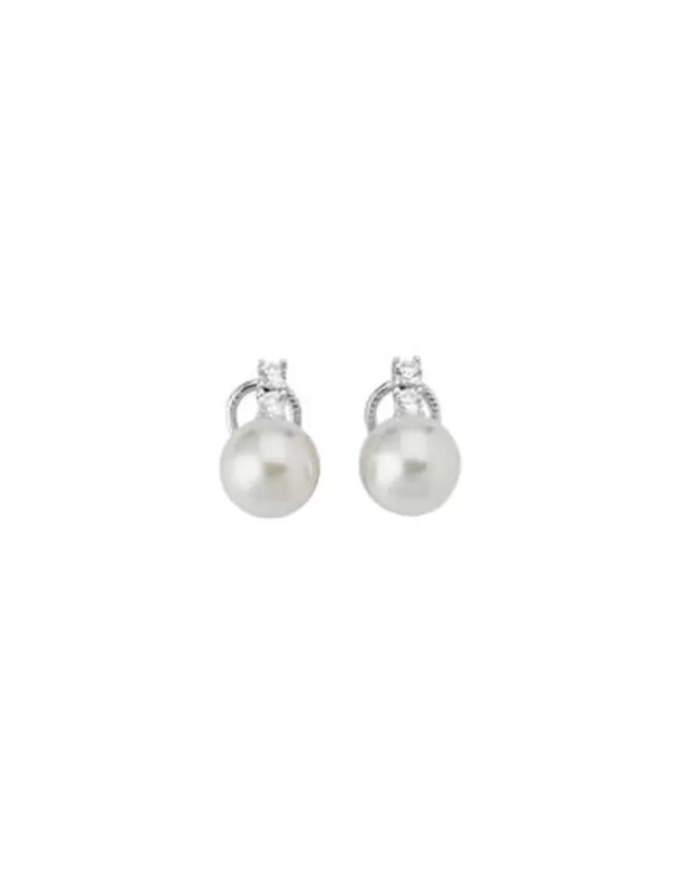 Pendientes Tú & Yo | Majorica Pendientes Selene Plata Con Perlas 10Mm Y Circonitas