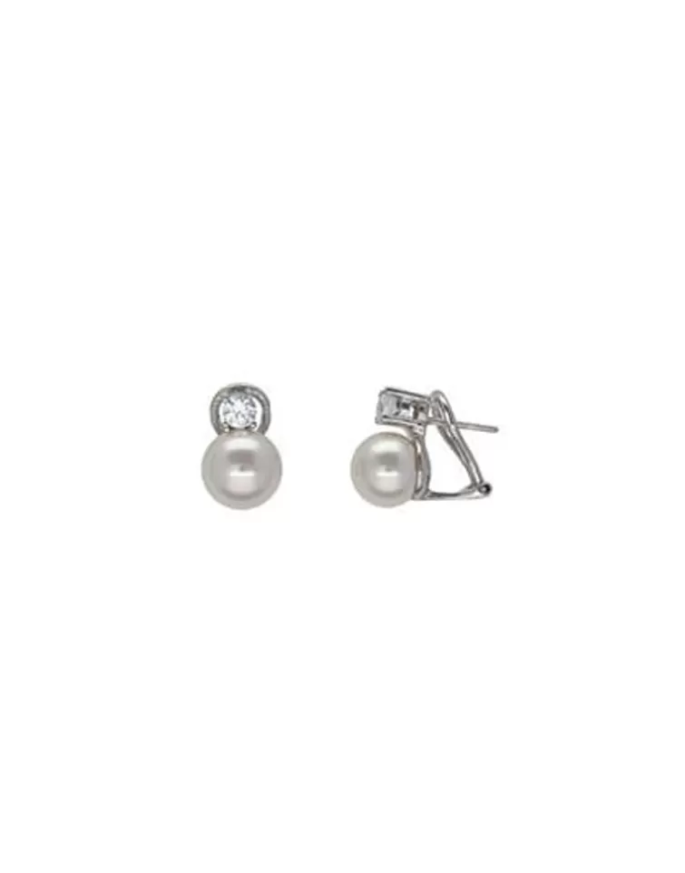Pendientes Tú & Yo | Majorica Pendientes Selene Plata Perla Blanca 10Mm Y Circonitas