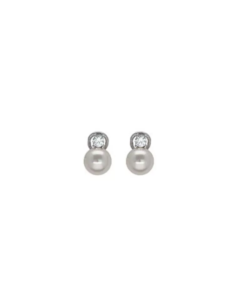 Pendientes Tú & Yo | Majorica Pendientes Selene Plata Perla Blanca 10Mm Y Circonitas