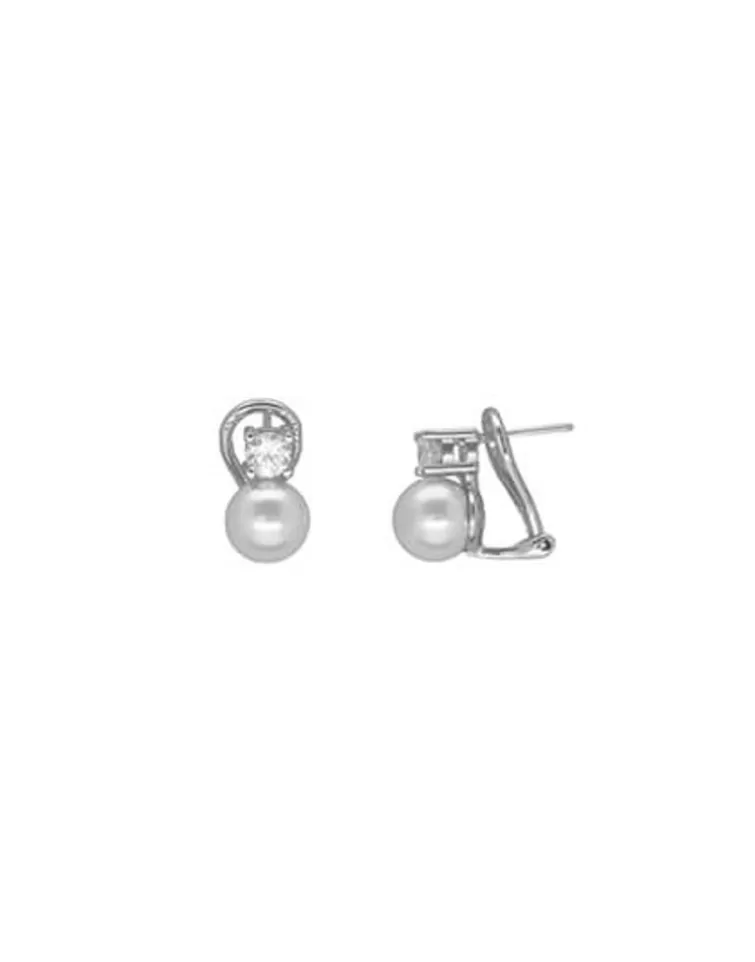 Pendientes Tú & Yo | Majorica Pendientes Selene Plata Perla Blanca 8Mm Y Circonitas