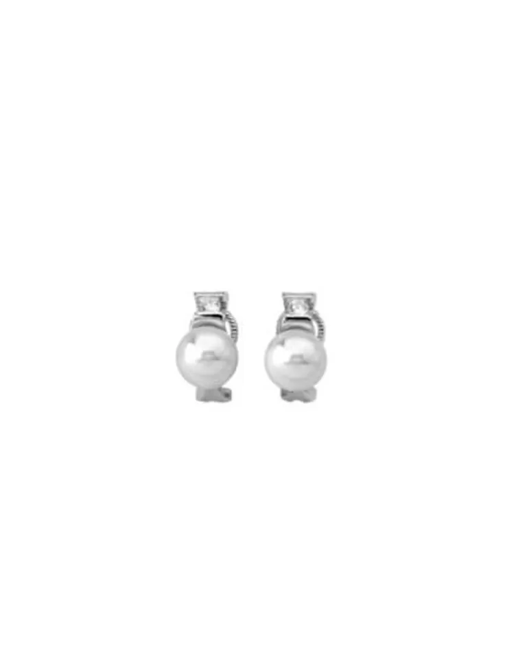 Pendientes Tú & Yo | Majorica Pendientes Selene Plata Perla Blanca 9Mm Y Circonitas