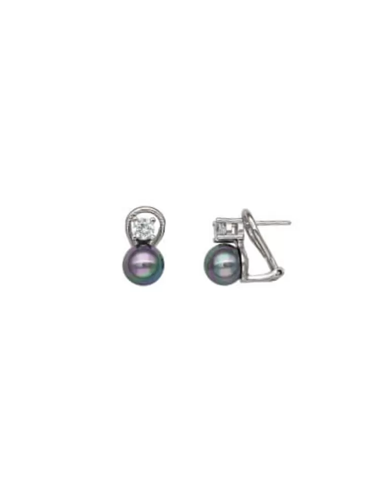 Pendientes Tú & Yo | Majorica Pendientes Selene Plata Perla Gris 8Mm Y Circonitas