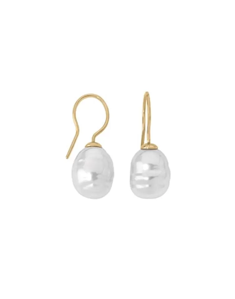Pendientes De Perlas Largos | Majorica Pendientes Tender Dorados Con Perla Barroca Blanca 12Mm