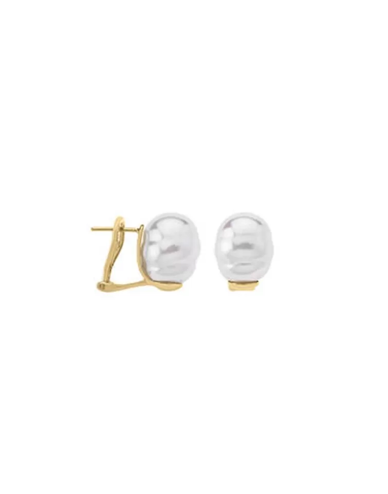Pendientes Cortos | Majorica Pendientes Tender Dorados Con Perla Blanca Barroca 12Mm
