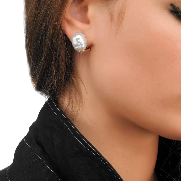 Pendientes Cortos | Majorica Pendientes Tender Dorados Con Perla Blanca Barroca 12Mm
