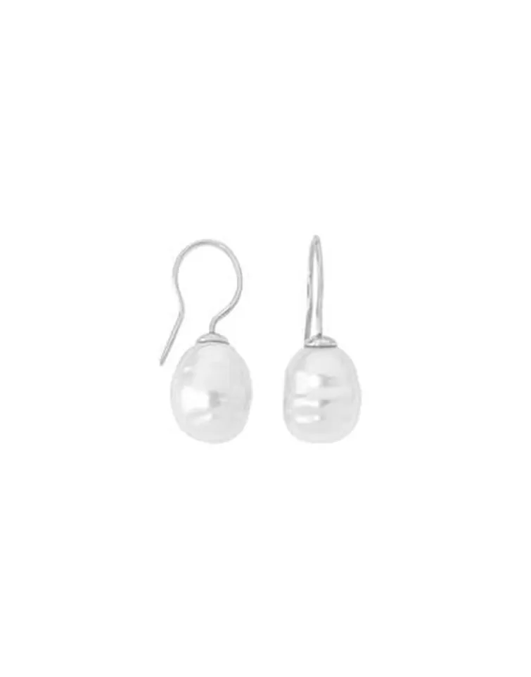 Pendientes De Perlas Largos | Majorica Pendientes Tender Plata Con Perla Barroca Blanca 12Mm