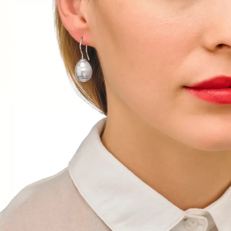 Pendientes De Perlas Largos | Majorica Pendientes Tender Plata Con Perla Barroca Blanca 12Mm