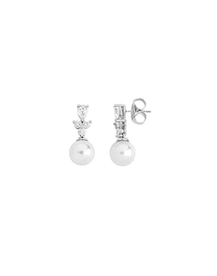 Pendientes Novia | Majorica Pendientes Venus Plata Con Perla Blanca 10Mm Y Circonitas