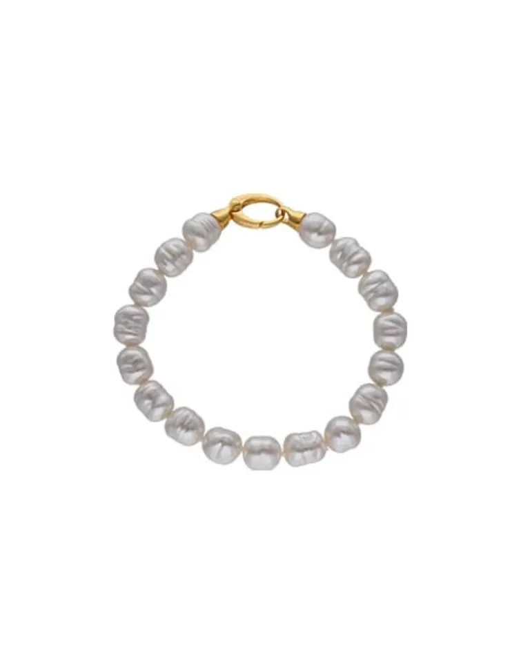 Pulseras Doradas | Majorica Pulsera Agora Dorada Con Perlas Barrocas Blancas