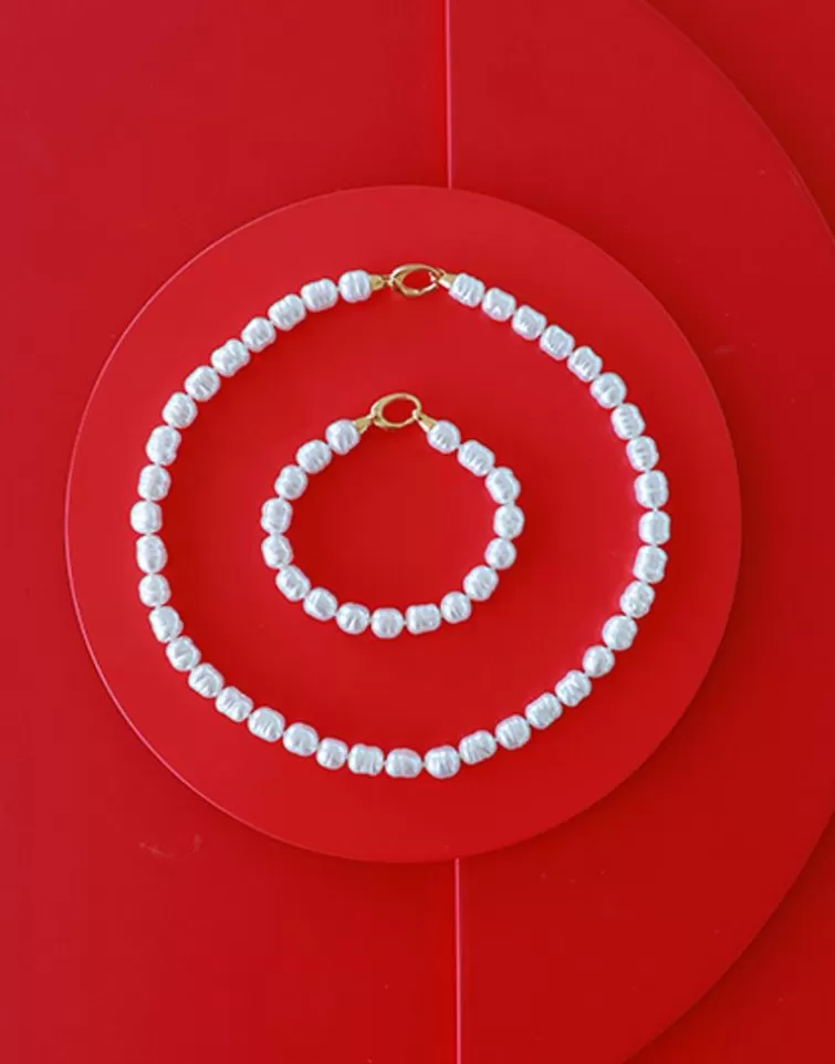 Pulseras Doradas | Majorica Pulsera Agora Dorada Con Perlas Barrocas Blancas