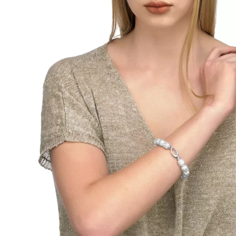 Pulseras Plata | Majorica Pulsera Agora Plata Con Perlas Barrocas Blancas 8Mm