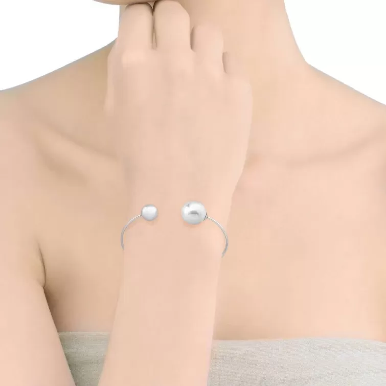 Brazaletes Rígidos | Majorica Pulsera Aura Acero Con Perla Blanca