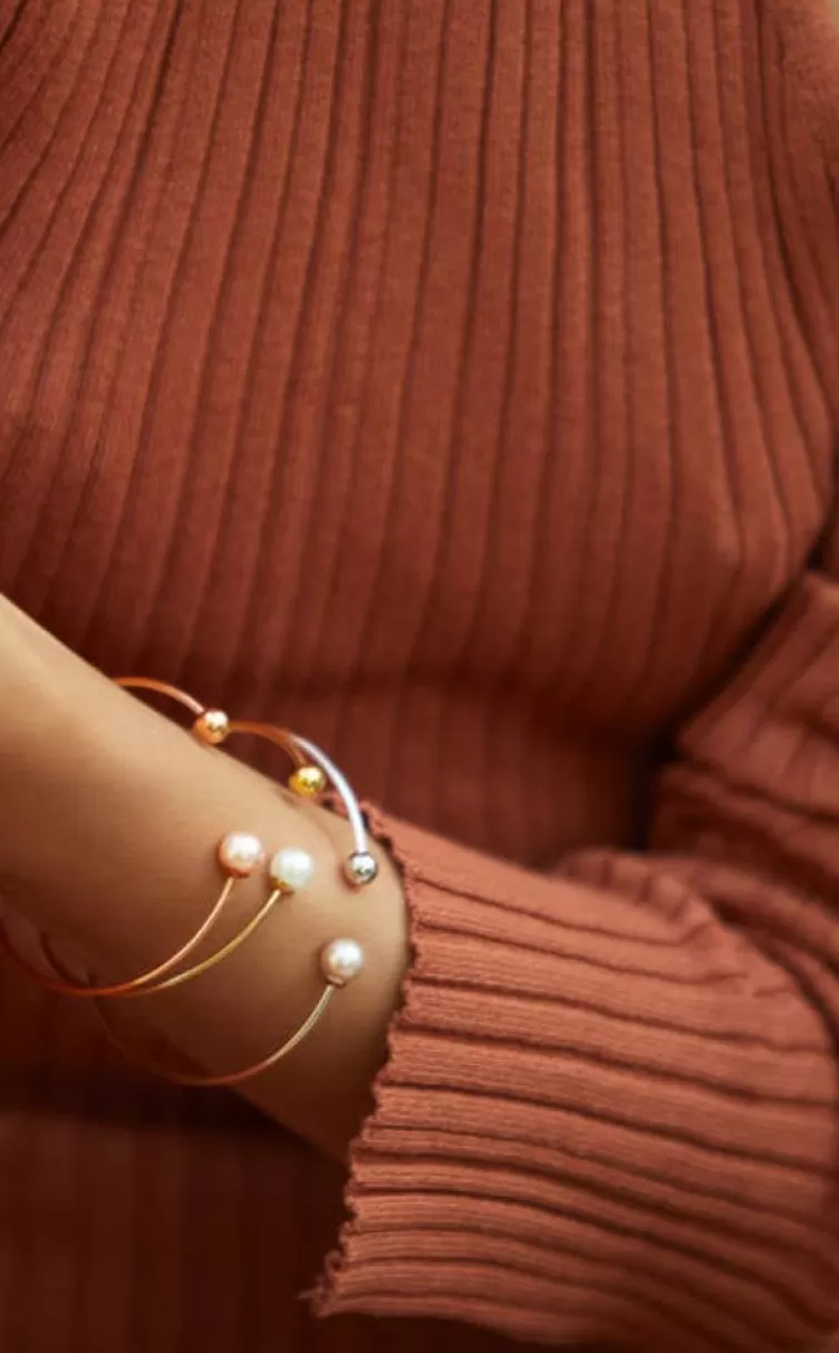 Brazaletes Rígidos | Majorica Pulsera Aura Dorada Grande Con Perla Rosa