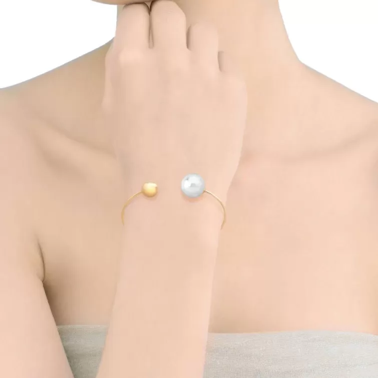 Brazaletes Rígidos | Majorica Pulsera Aura Grande Dorada Con Perla 14Mm