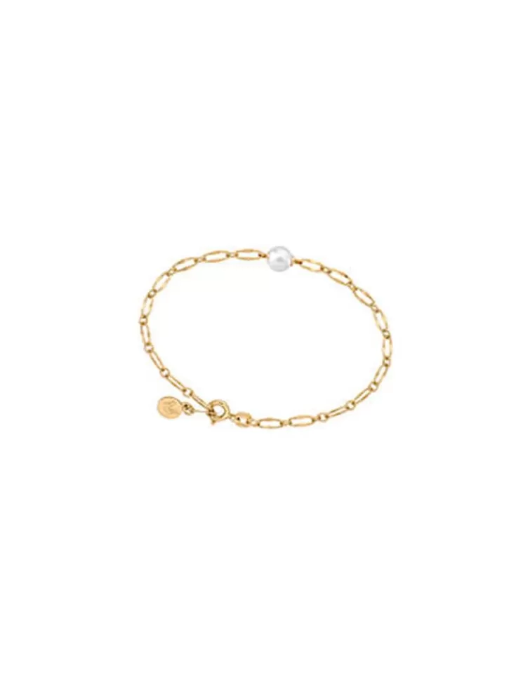 Pulseras Encadenadas | Majorica Pulsera Cies De Eslabones Dorada Con Perla Blanca