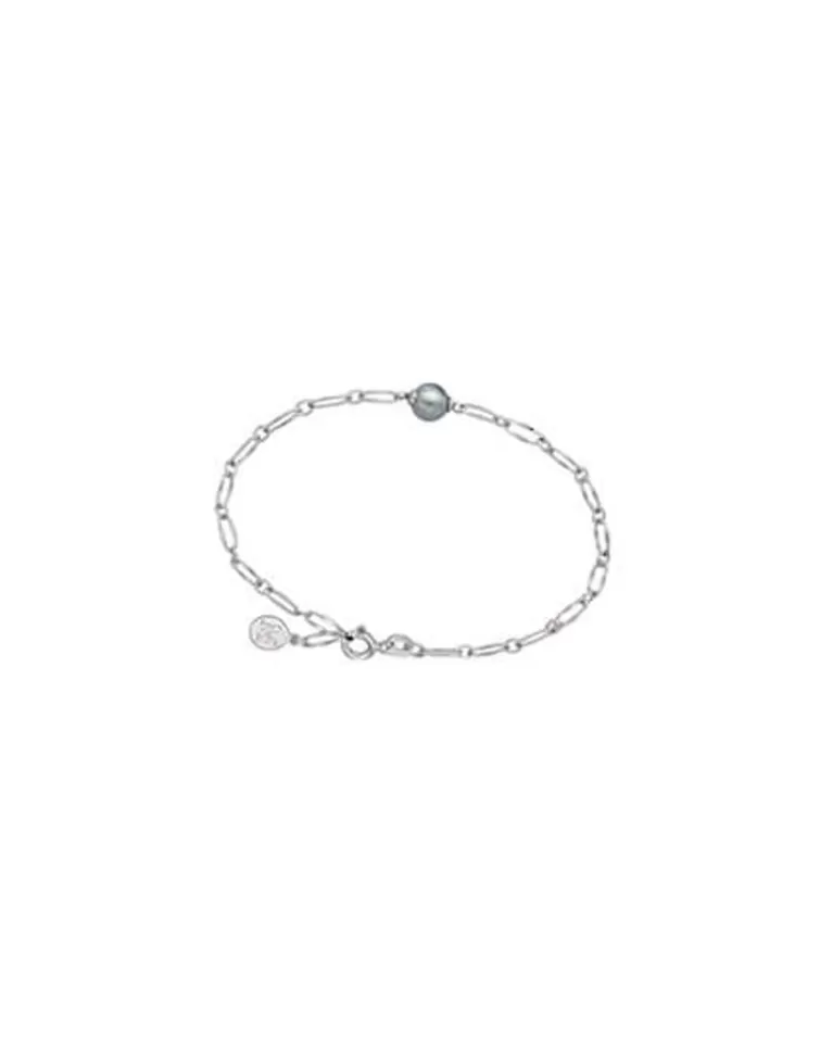 Pulseras Encadenadas | Majorica Pulsera Cies De Eslabones En Plata Con Perla Gris