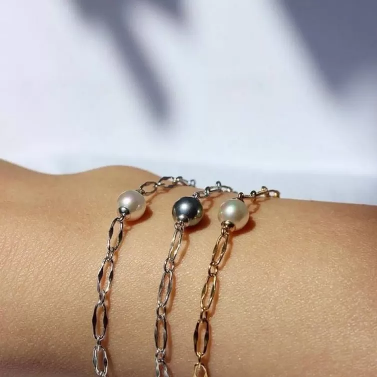 Pulseras Encadenadas | Majorica Pulsera Cies De Eslabones En Plata Con Perla Gris