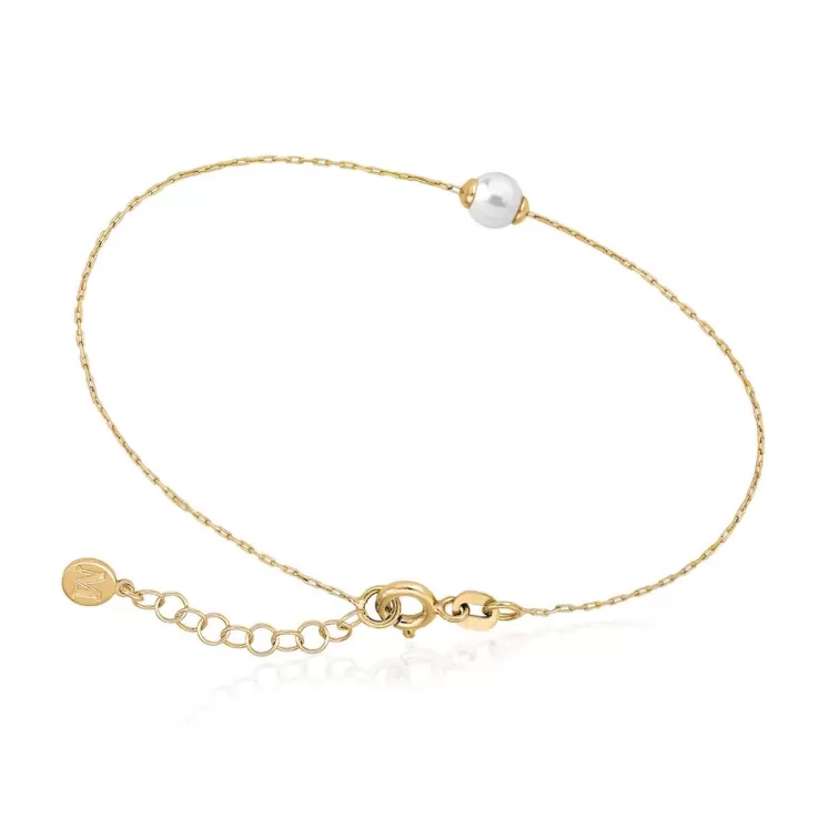 Pulseras Encadenadas | Majorica Pulsera Cies Dorada Con Perla Blanca