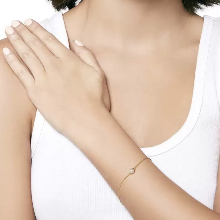 Pulseras Encadenadas | Majorica Pulsera Cies Dorada Con Perla Blanca
