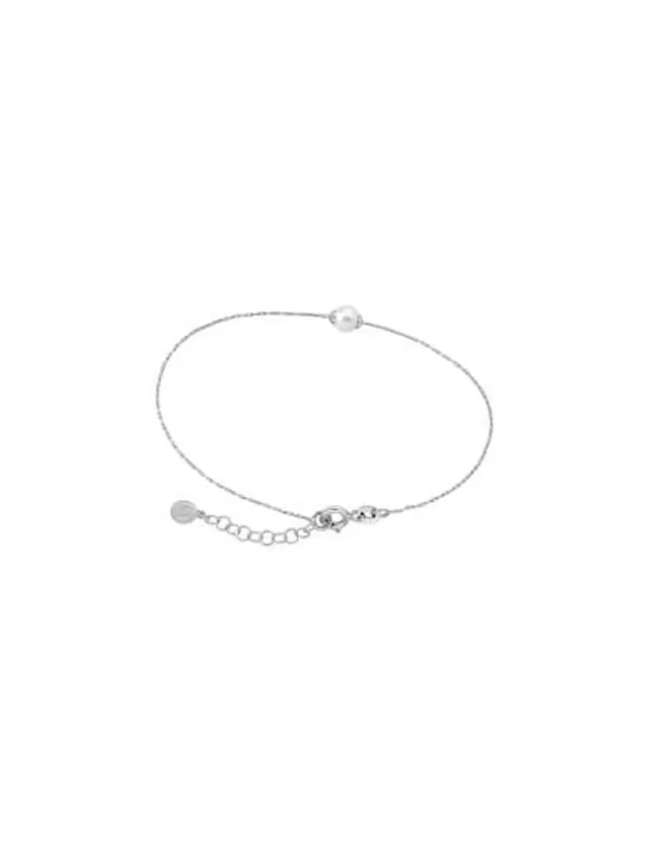 Pulseras Encadenadas | Majorica Pulsera Cies En Plata Con Perla Blanca