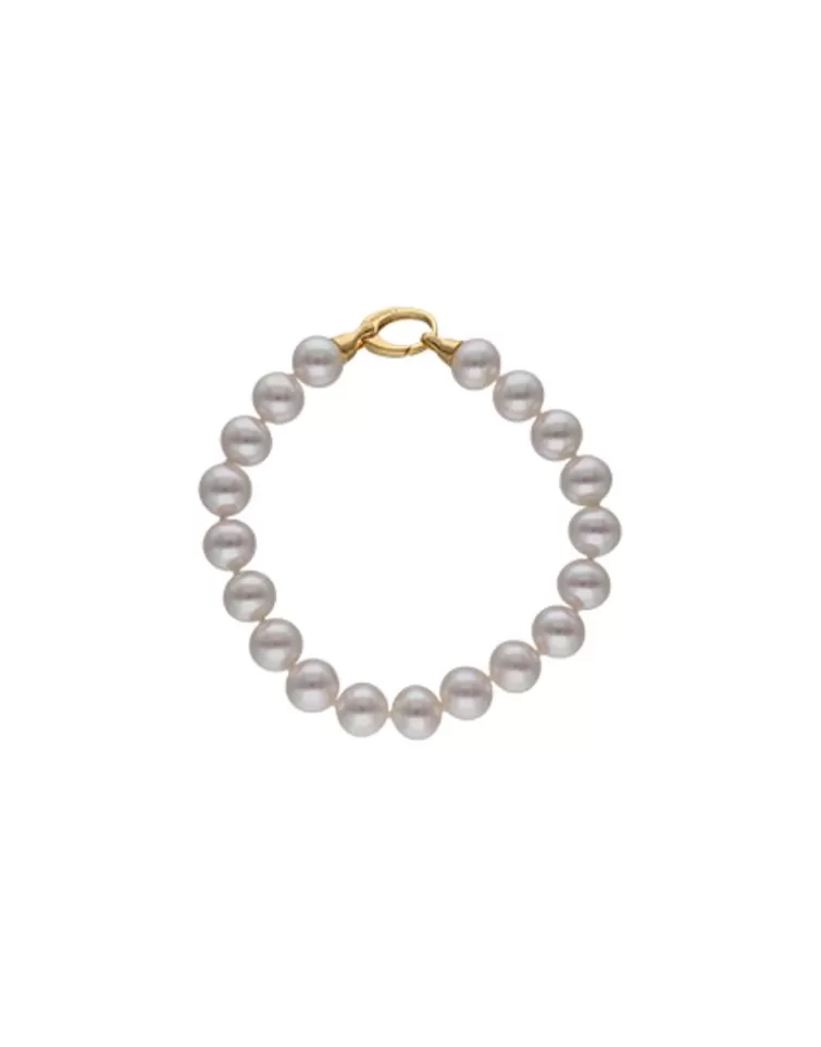 Pulseras Doradas | Majorica Pulsera De Perlas Blancas Dorada Lyra 10Mm