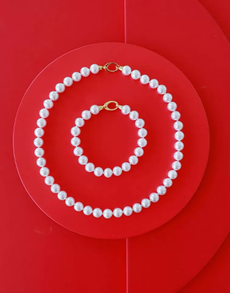 Pulseras Doradas | Majorica Pulsera De Perlas Blancas Dorada Lyra 10Mm