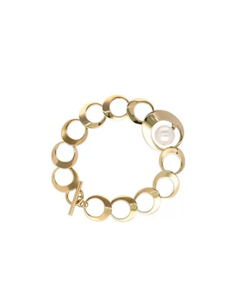 Pulseras Encadenadas | Majorica Pulsera Dorada Petra Encadenada Con Perla Blanca