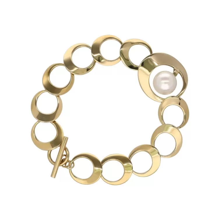 Pulseras Encadenadas | Majorica Pulsera Dorada Petra Encadenada Con Perla Blanca
