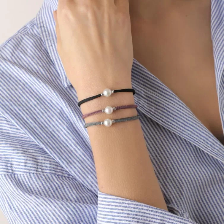 Pulseras Elásticas | Majorica Pulsera Elastica Ajustable Sifnos Gris Con Perla