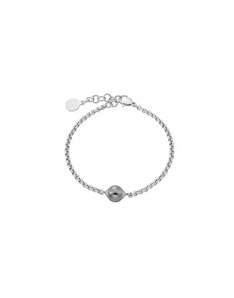Pulseras Encadenadas | Majorica Pulsera Encadenada Nuada De Acero Con Perla Gris