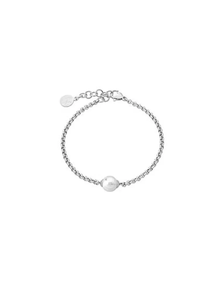 Pulseras Encadenadas | Majorica Pulsera Encadenada Nuada En Acero Con Perla Blanca