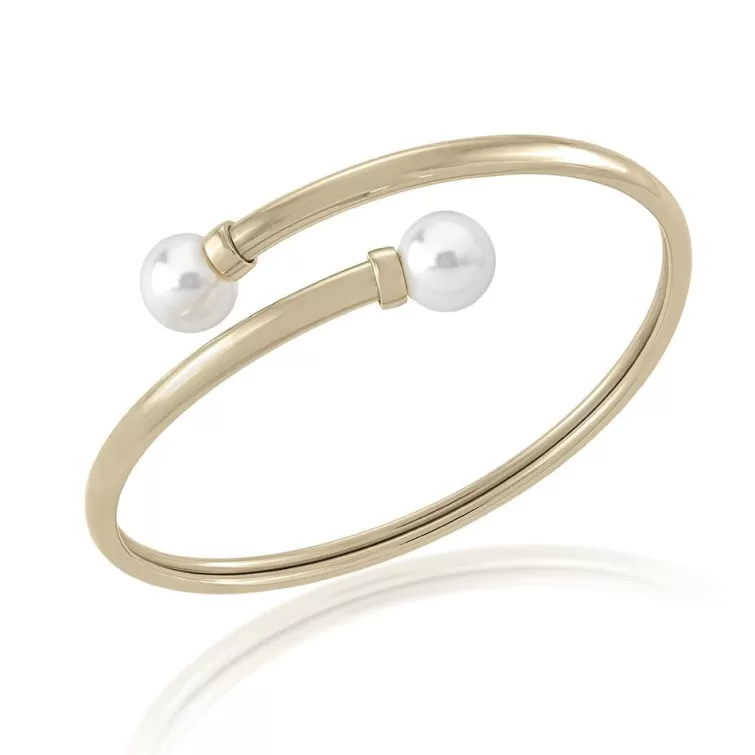 Brazaletes Rígidos | Majorica Pulsera Galatea Acero Dorado