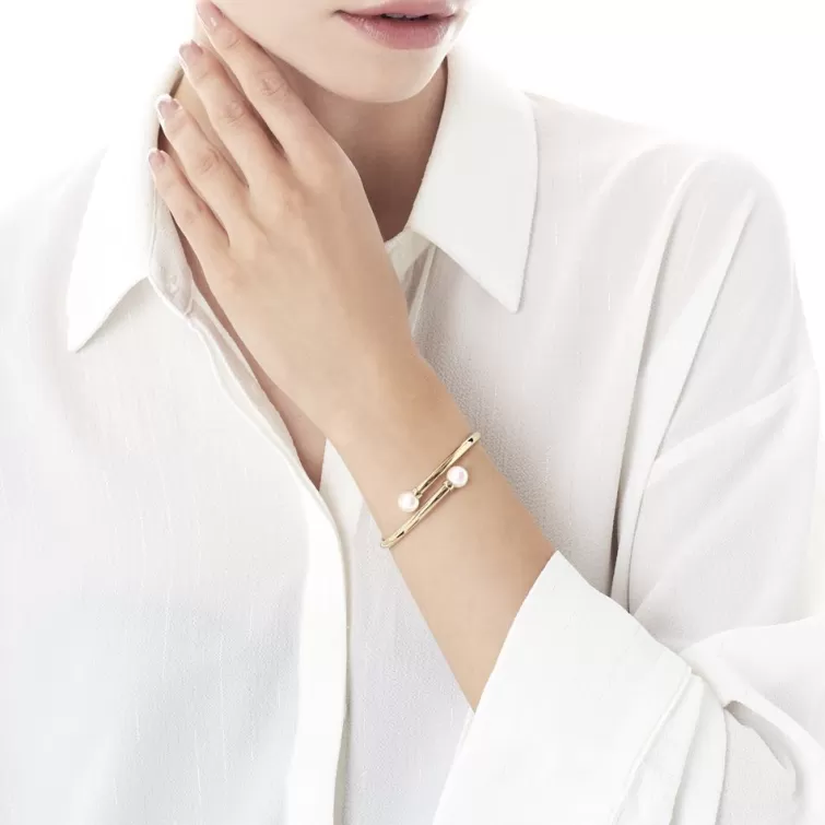Brazaletes Rígidos | Majorica Pulsera Galatea Acero Dorado