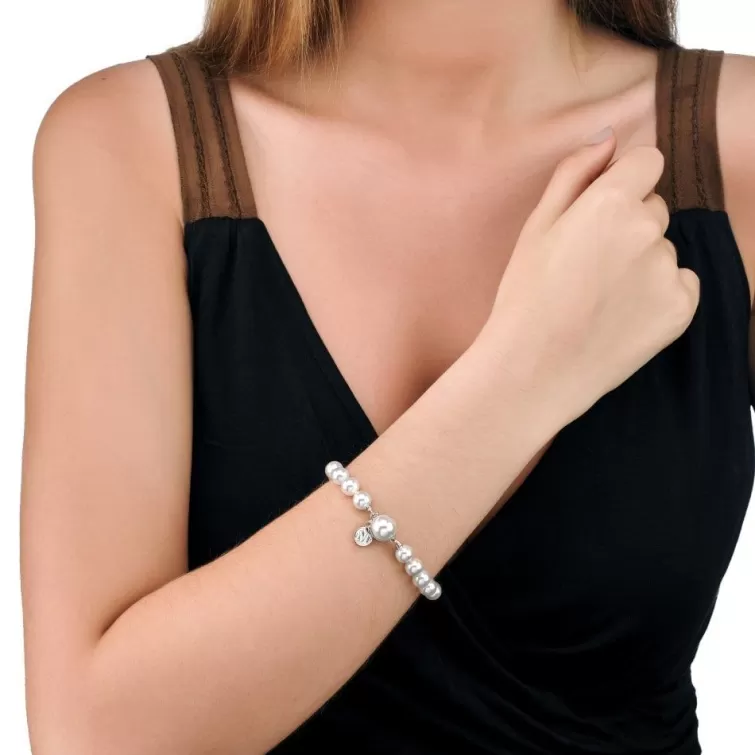 Pulseras Plata | Majorica Pulsera Lyra 8Mm Plata Cierre Lengueta