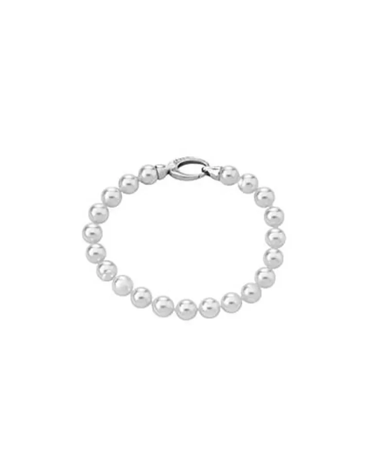 Pulseras Plata | Majorica Pulsera Lyra 8Mm Plata Cierre Mosqueton