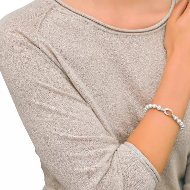 Pulseras Plata | Majorica Pulsera Lyra 8Mm Plata Cierre Mosqueton