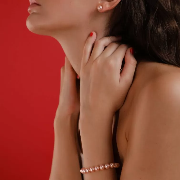 Pulseras Plata | Majorica Pulsera Lyra Perla Rosa 8Mm Plata Cierre Mosqueton