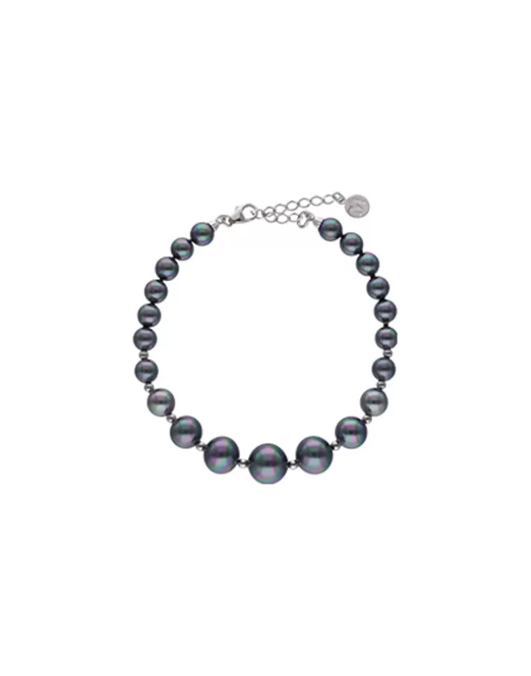 Pulseras Plata | Majorica Pulsera Lyra Plata Con Perlas Grises 6/10Mm
