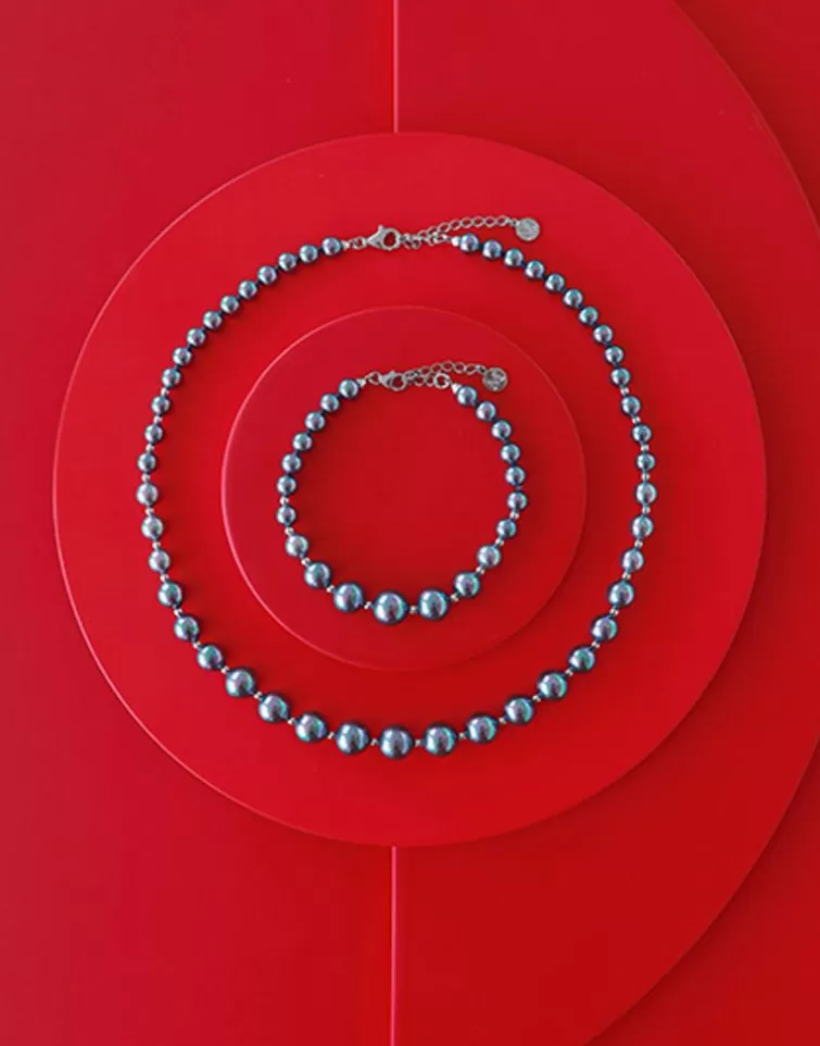 Pulseras Plata | Majorica Pulsera Lyra Plata Con Perlas Grises 6/10Mm