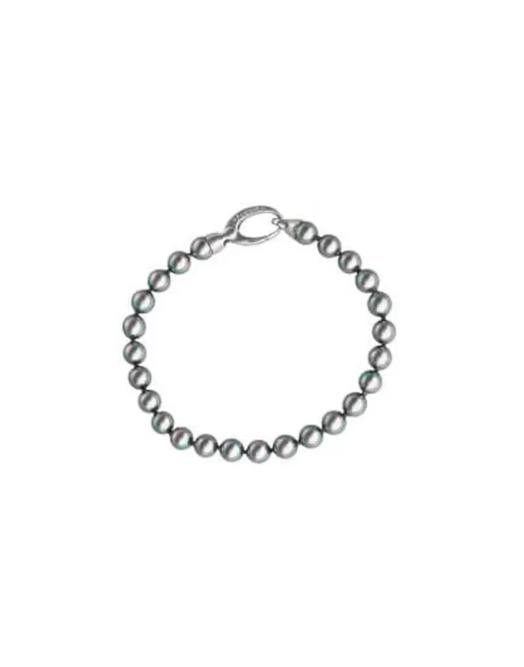 Pulseras Plata | Majorica Pulsera Lyra Plata Con Perlas Grises 6Mm