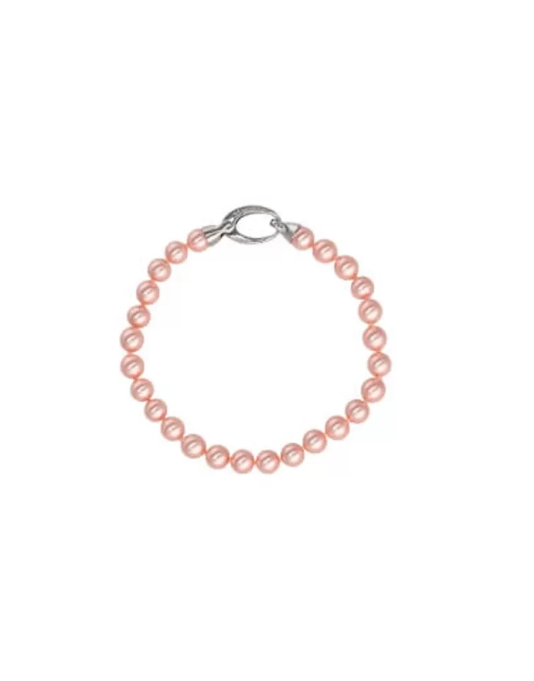 Pulseras Plata | Majorica Pulsera Lyra Plata Con Perlas Rosas 6Mm