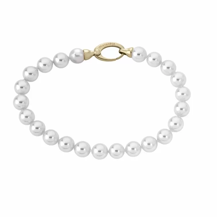 Pulseras Doradas | Majorica Pulsera Lyra Plata Dorada Perlas Blancas 6Mm