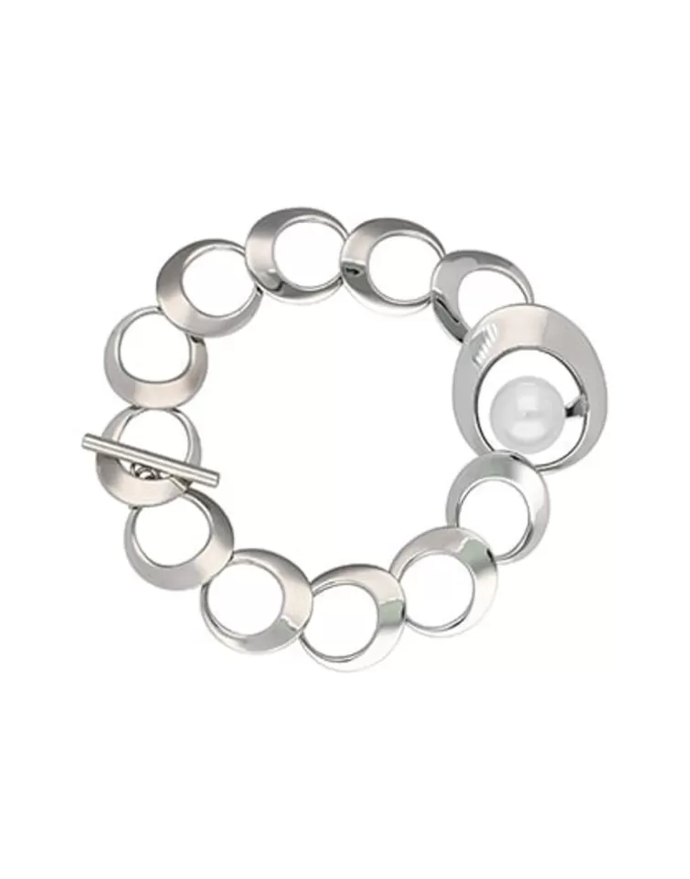 Pulseras Encadenadas | Majorica Pulsera Petra En Acero Y Con Perla Blanca