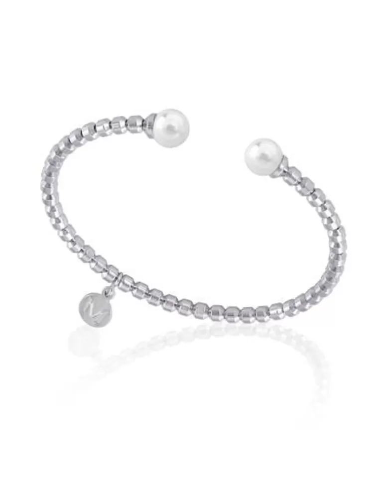 Brazaletes Rígidos | Majorica Pulsera Rigida De Acero Carmen Con Perlas Blancas