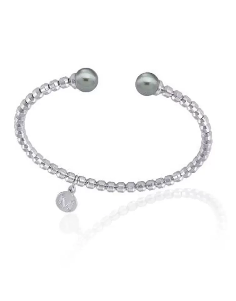 Brazaletes Rígidos | Majorica Pulsera Rigida De Acero Carmen Con Perlas Grises