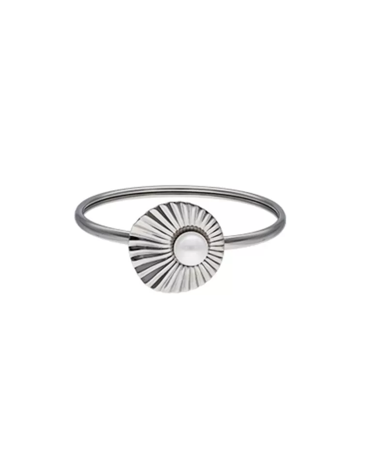 Brazaletes Rígidos | Majorica Pulsera Rigida En Acero Le Palm Con Perla Blanca